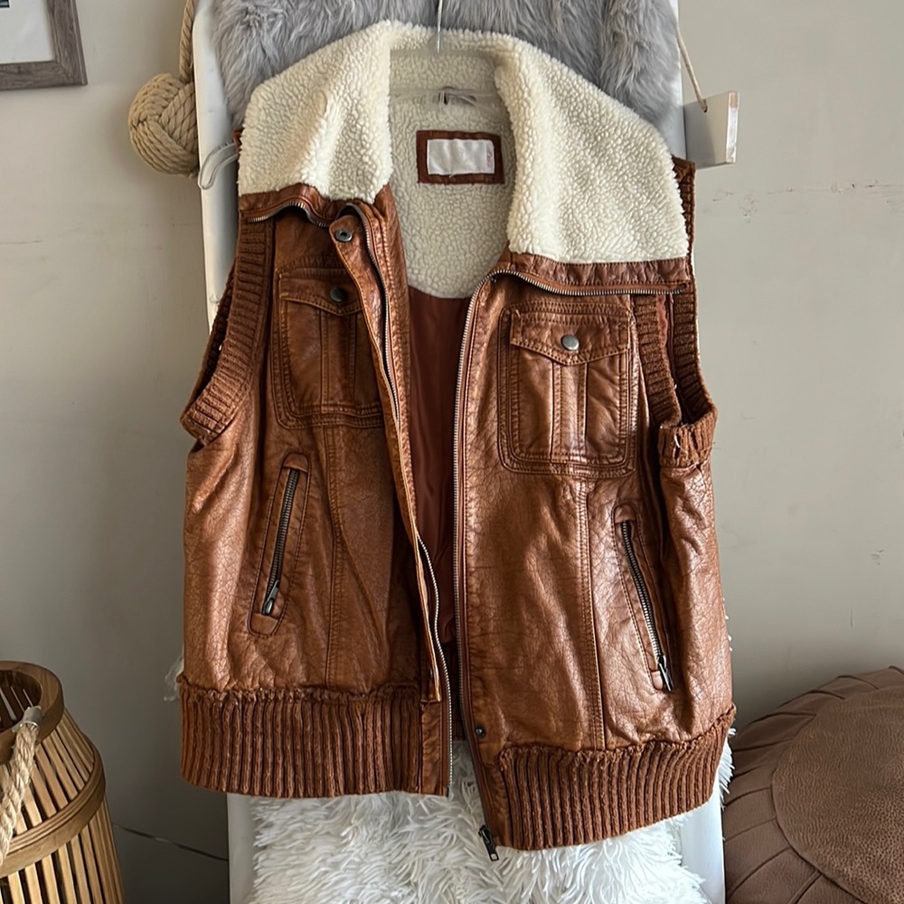 Leather shearling vest